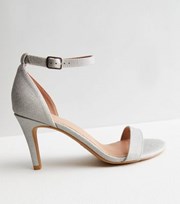 New Look Wide Fit Silver Glitter 2 Part Stiletto Heel Sandals